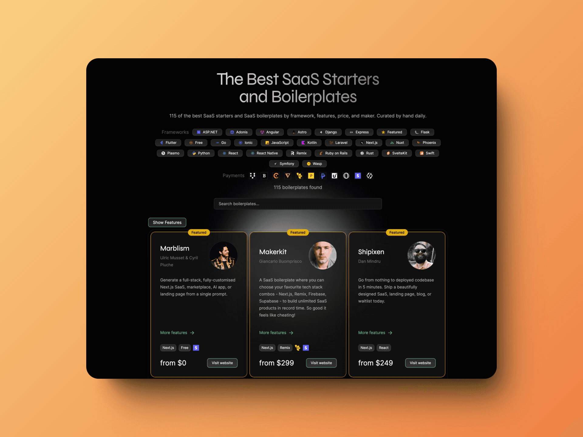 Best SaaS Boilerplates homepage